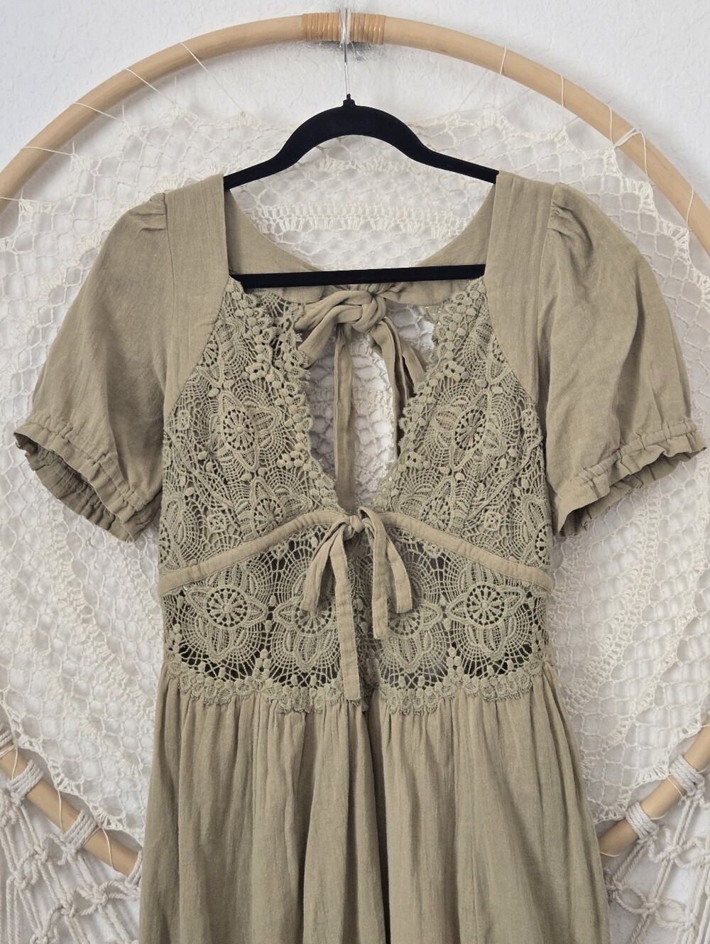 Free People All You Need Is Lace Midi Dress Olive Green Bohemian Size M - Picture 5 of 12